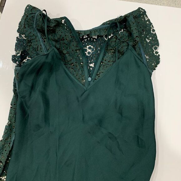 ZARA  green jewel tone lace midi high neck holiday party dress small - Picture 9 of 16